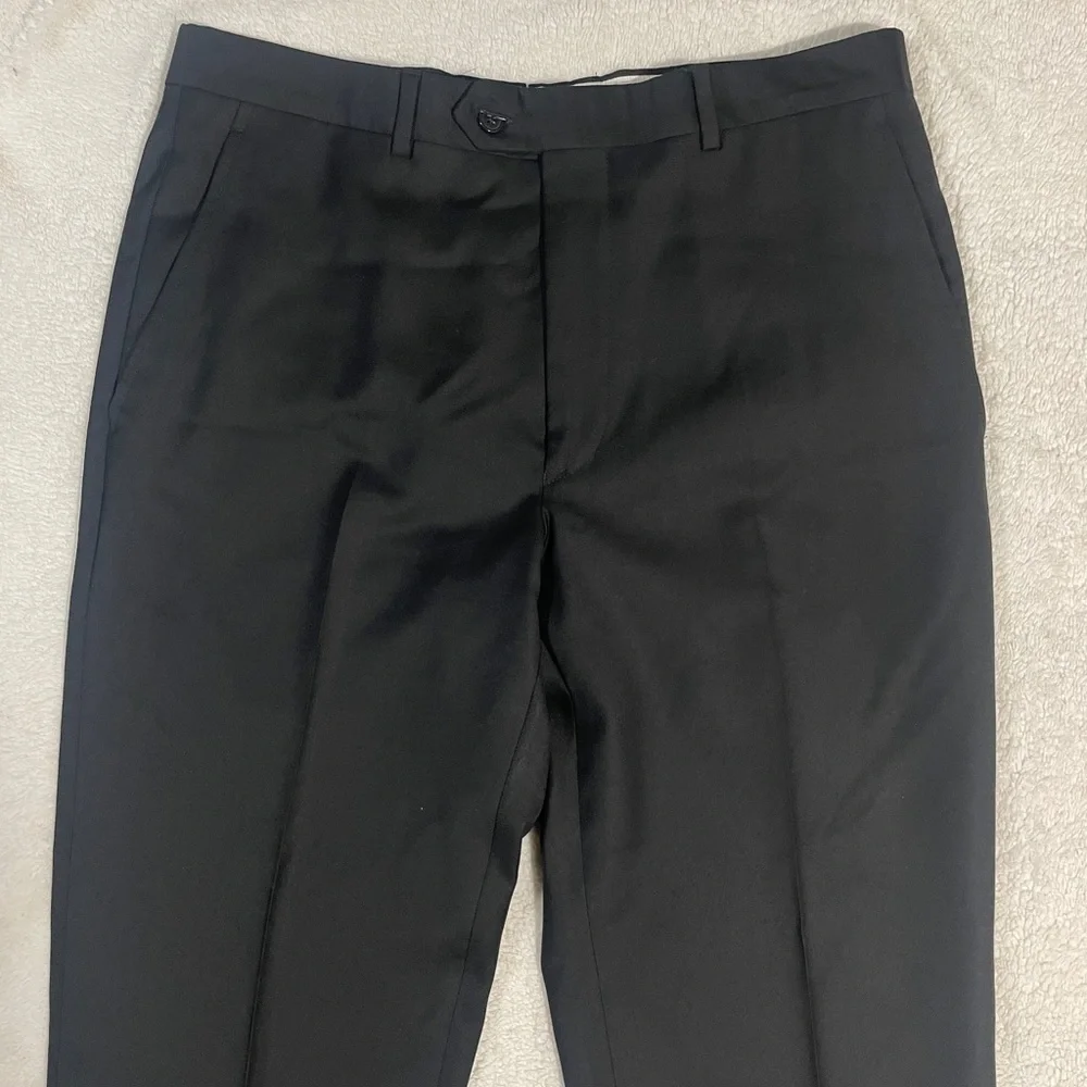 Santorelli luxury serge Wool Roma Flat Front Trouser Black Italy Size 34